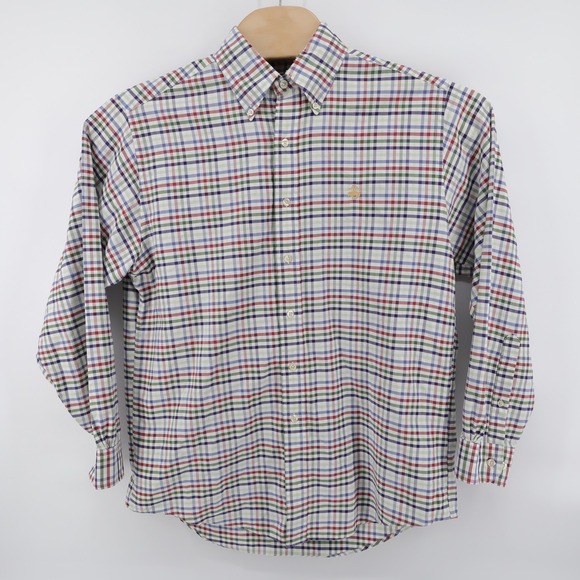 Brooks Brothers Tattersall Check Button Down Shirt Multicolor Mens Medium Flaw - Picture 2 of 9